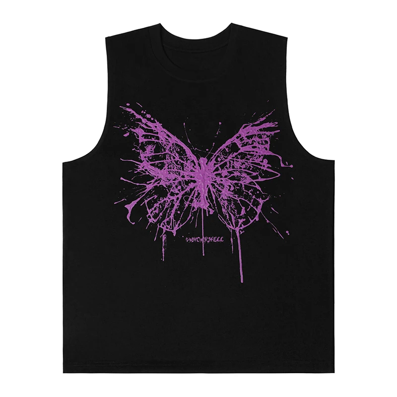 

Summer Mens Tank Tops Hip Hop Butterfly Graphic Print Sleeveless T-Shirt 2024 Streetwear Casual Cotton Loose Vests Clothing