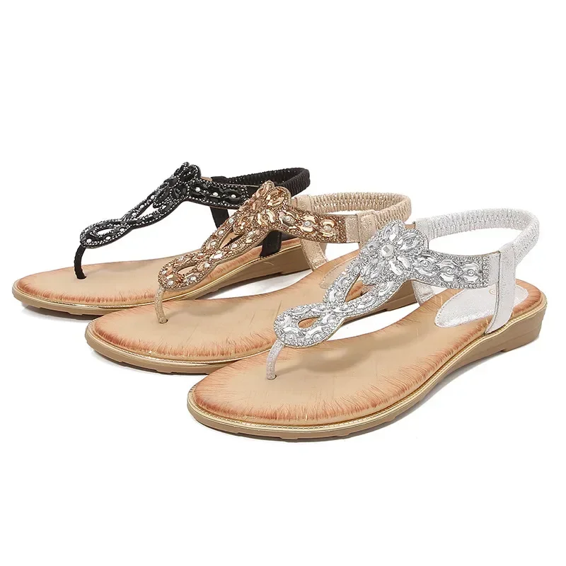 Sandali da donna con strass motivo floreale Slingback sandali da spiaggia estivi scarpe stile Boho infradito Chaussures Femme