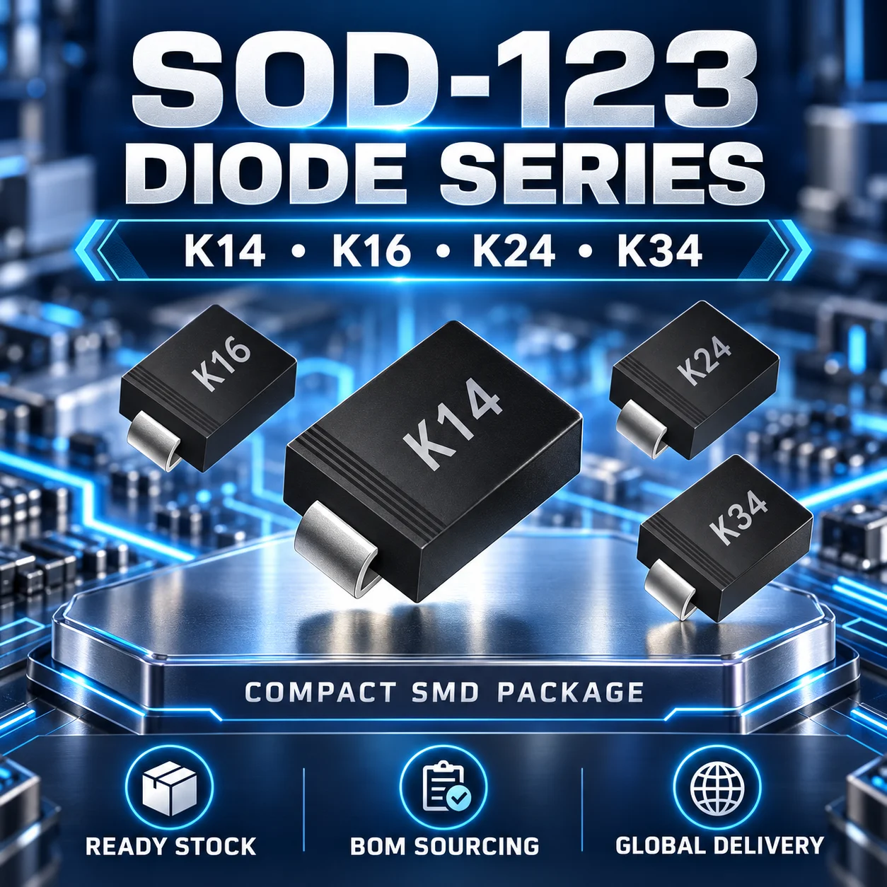 Original K14 K24 K34 K110 SOD-123FL 1A 2A 3A Schottky Rectifier Diodes SMD Low Forward Voltage