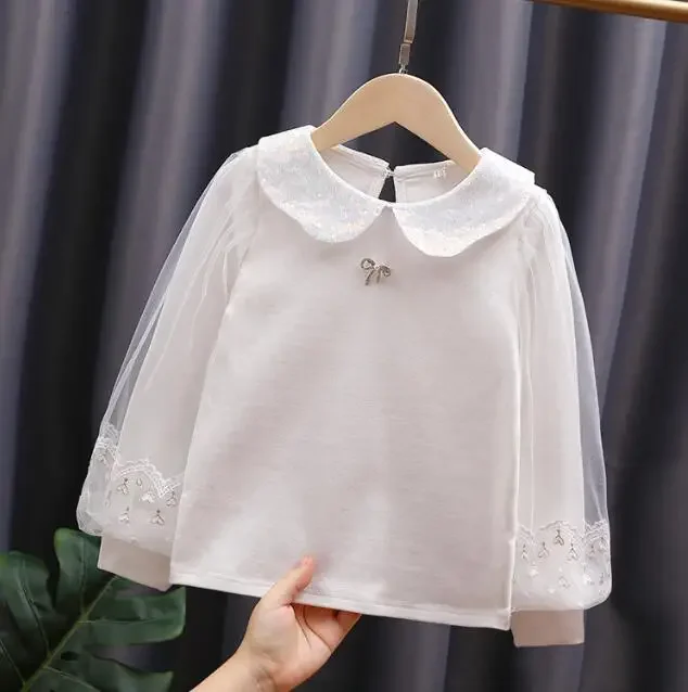 2024 Children Clothes Shirt Girl Spring Autumn Long Sleeve Top Cute White Clothes