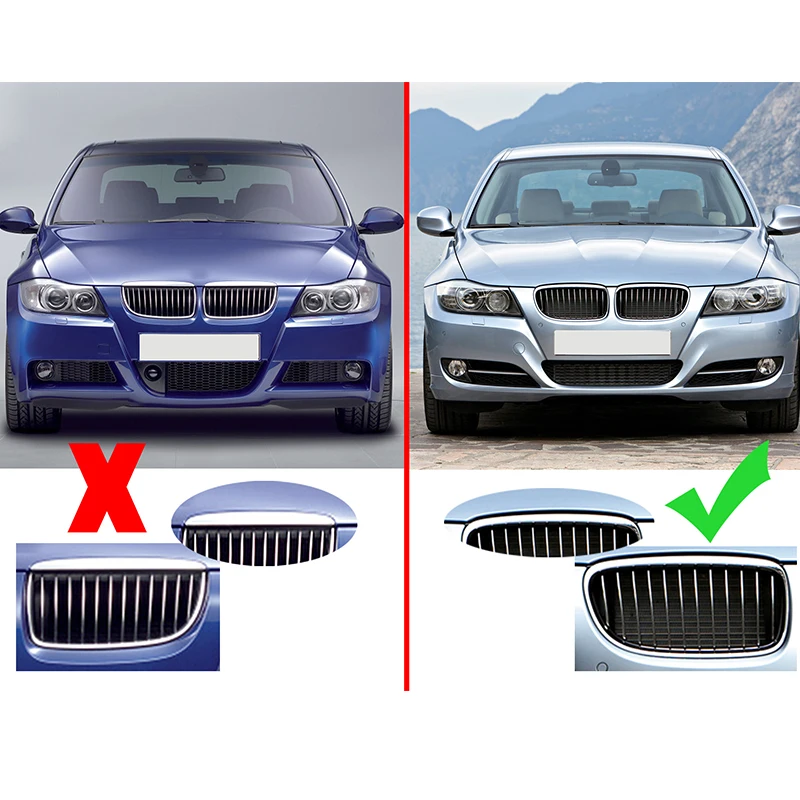 

For BMW 3 Series E90 E91 A Pair Car Middle Grille Saloon 318i 320i 330d 2009 2010 2011 Front Kidney Grille Grill Gloss Black