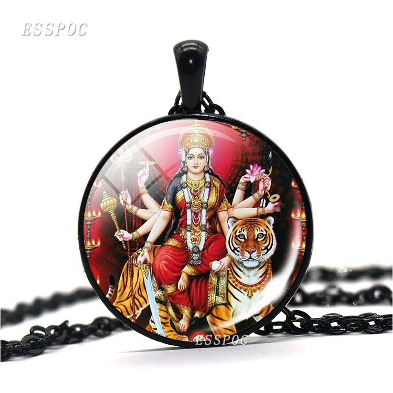 Shiva Statue Glass Dome Pendant Necklace Krishna and Radha Black Chain Necklaces Fashion Yoga Religious Jewelry for Men Women