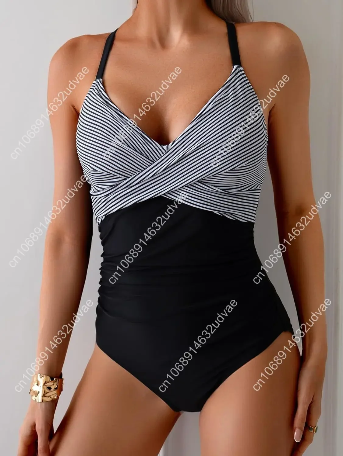 B2prity ผู้หญิง One Piece ชุดว่ายน้ํา Tummy Control Front Cross ชุดว่ายน้ํา Tie Back Slimming V คอชุดว่ายน้ํา