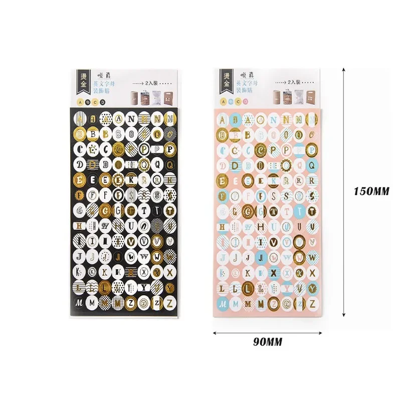 1Pack Bronzing Retro Engelse Decoratieve Stickers Ronde Letter Hand Account Stickers Hand Account Decoratieve Stickers