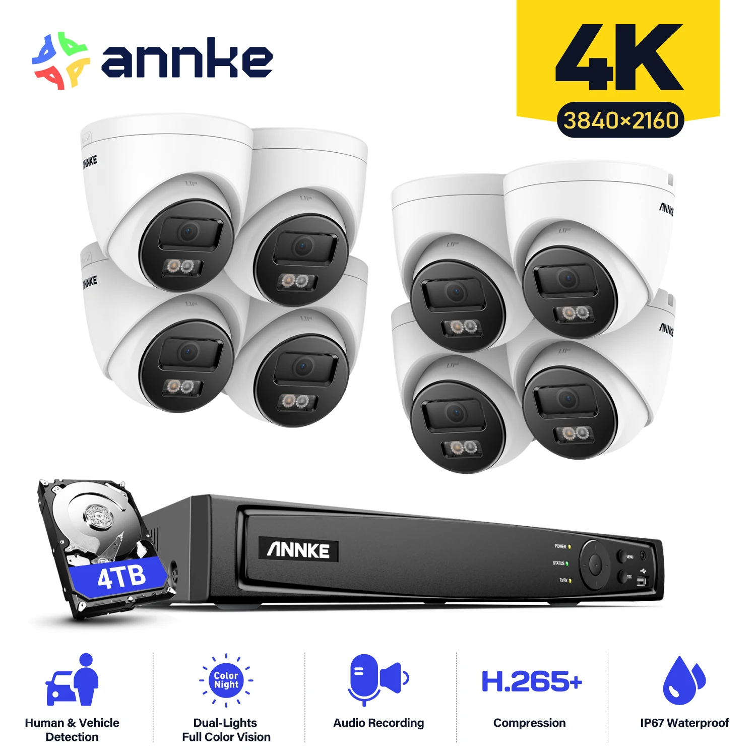 ANNKE POE Camera Outdoor Kit 4K Ultra HD H.265+ Motion Detection Alarm CCTV Security Camera System 8MP Video Surveillance ONVIF