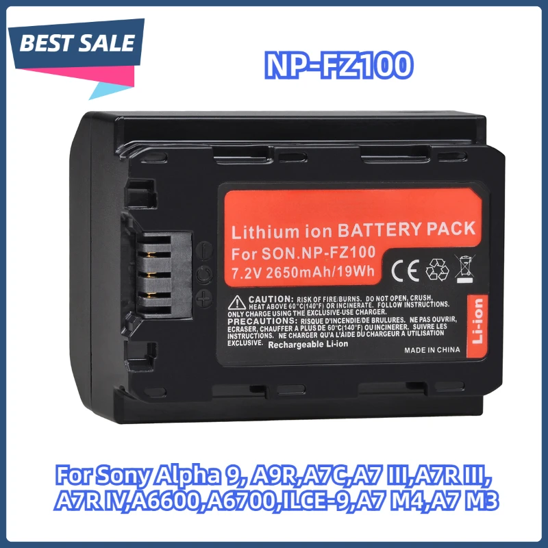 

For Sony Alpha 9, A9R,A7C,A7 III,A7R III,A7R IV,A6600,A6700,ILCE-9,A7 M4,A7 M3 2650mAh NP-FZ100 Camera Battery