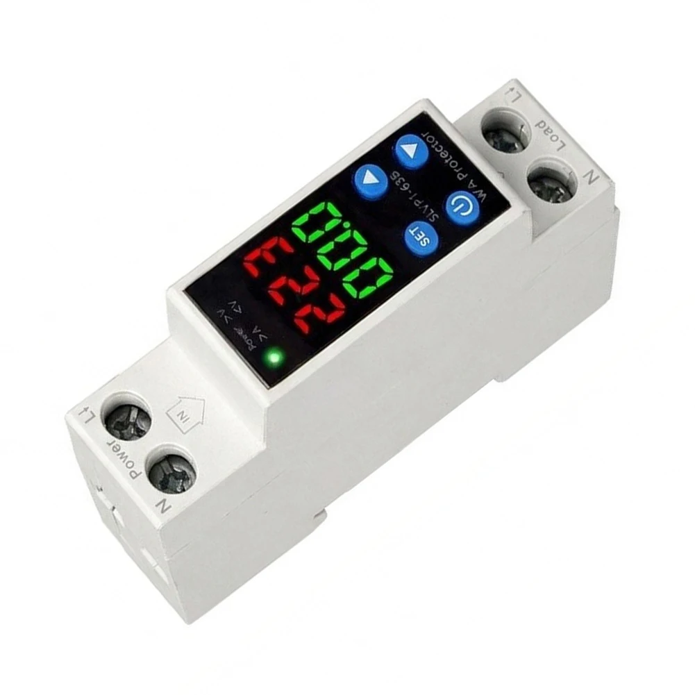 63A Dual Display AC Protector for Overvoltage Undervoltage and For Overload AC220V 110V 50 60Hz Rail Mountable