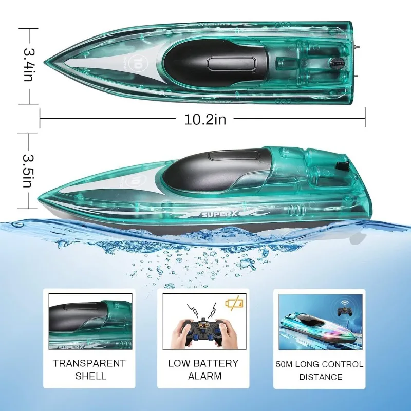 Zdalnie sterowana łódka RC z etui V555 2.4GHz zdalnie sterowana łódka RC wyścigowy 15 KM/H z jasna dioda LED do dorośli i dzieci z akumulatorem