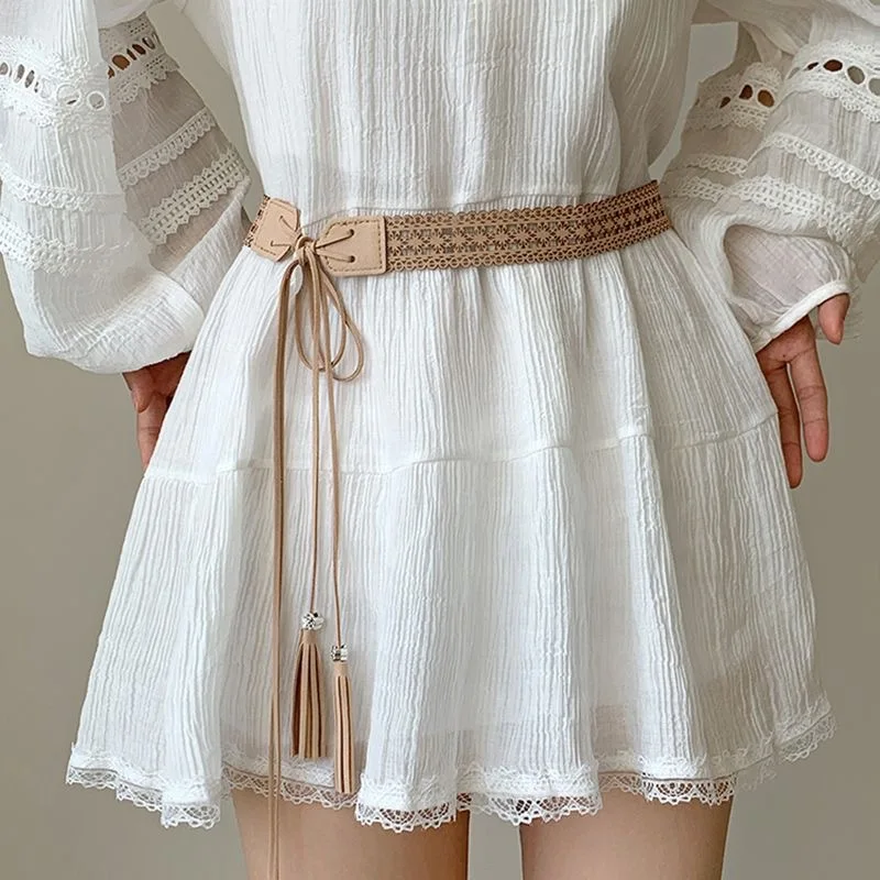 Vintage ethnic style hand woven waist rope women's wide version waist belt daily dress Hanfu travel accessories