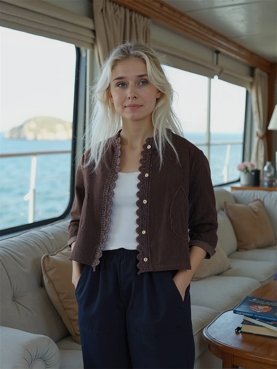 

Corduroy Ruched Vintage Jackets For Woman Winter Top Women Summer Elastic Irregular Jogging City Waterproof Lightweight Japanese