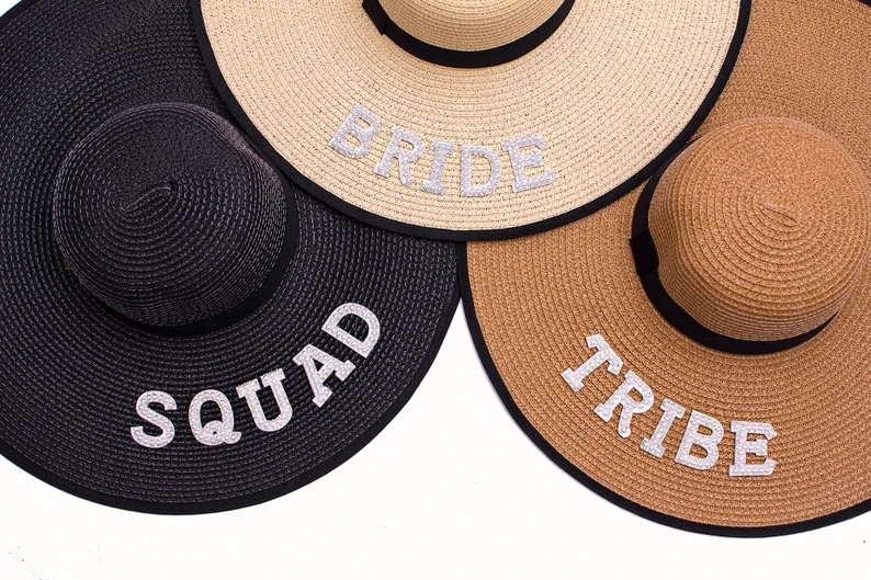 Bride Tribe Floppy Sun Hat Bridesmaid Customized Hats Personalized Hats Bridal Honeymoon Sun Hats Bride To Be Party Black Borde