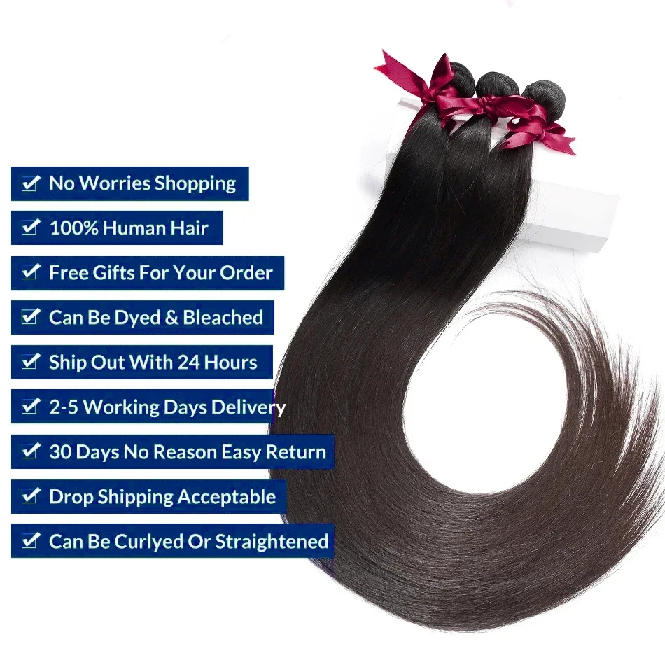 Straight Human Hair Bundles 1/3 Pieces Natural Black Women Cheap Remy Human Hair Extensions 8-34 Inch Bone Straight Bundles