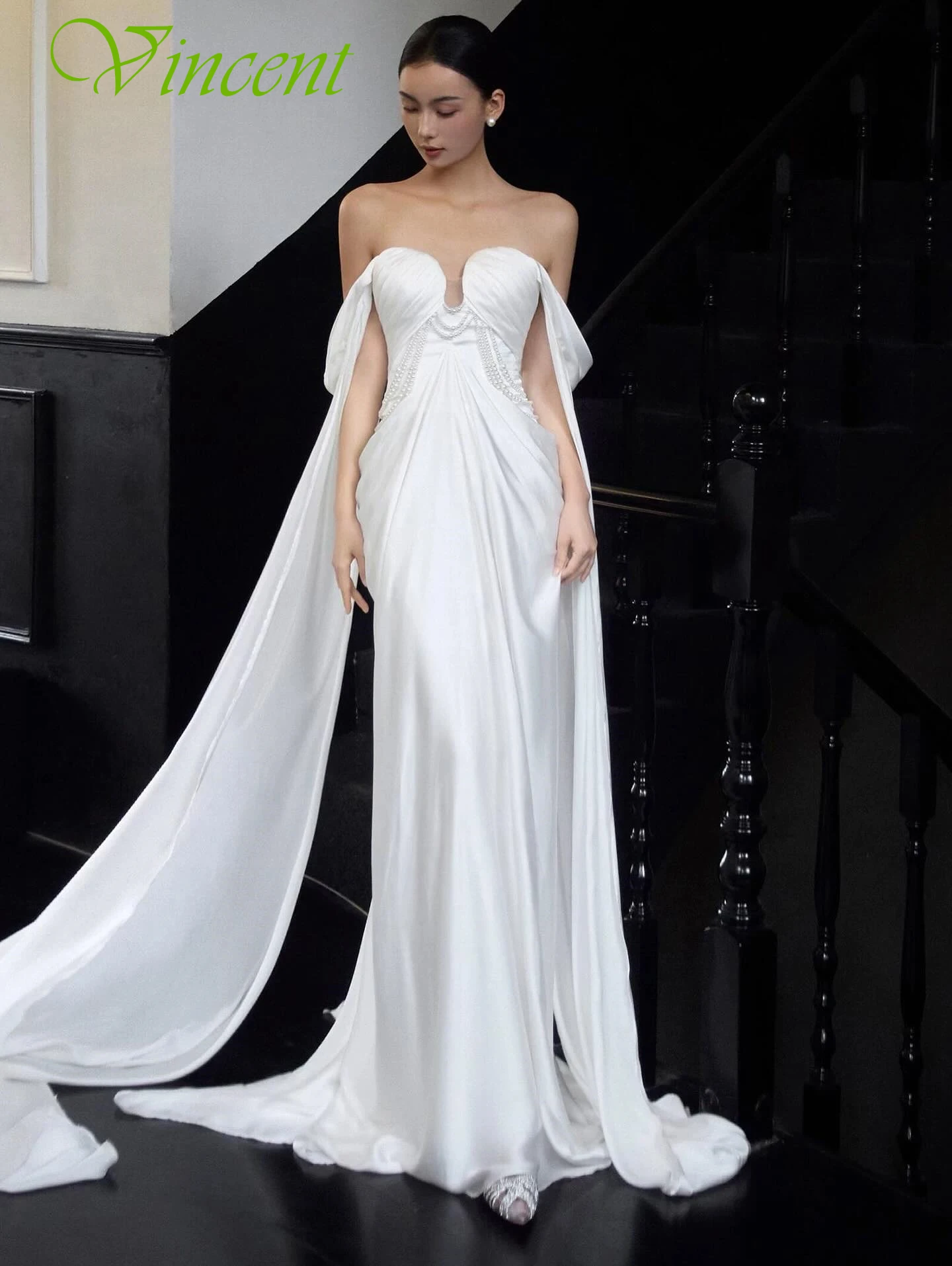 تخصيص مستقيم قارب الرقبة كاب الأكمام أنيقة الحديثة مساء اللباس حساسة المشاهير أثواب الأزياء مزاجه حزب اللباس #1