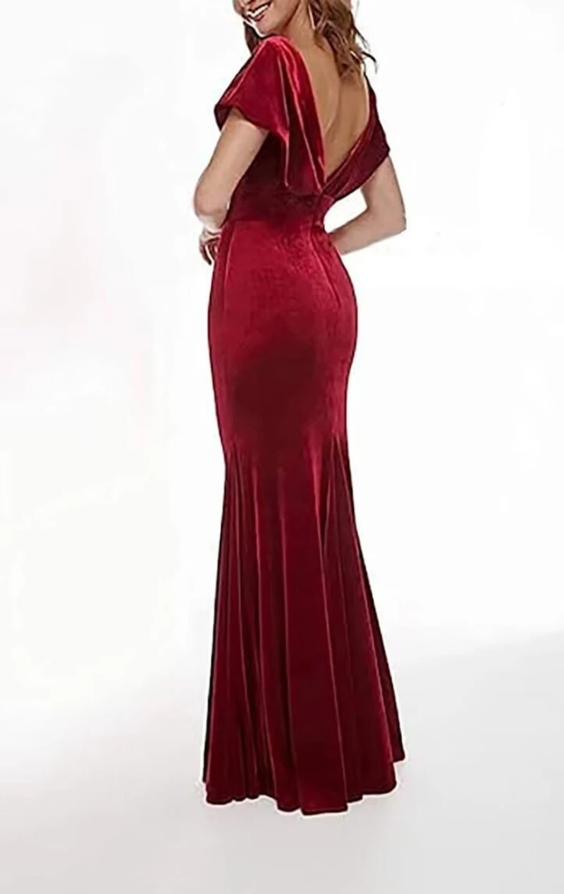 여성용 벨벳 신부 들러리 드레스 롱 머메이드 랩 오프숄더 정장 이브닝 파티 드레스