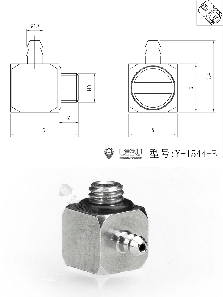 LESU Hydraulic Model Dedicated Stainless Steel Precision Curved M3 Nozzle Y-1544-B Suitable for Modified Models Truck DIY Parts