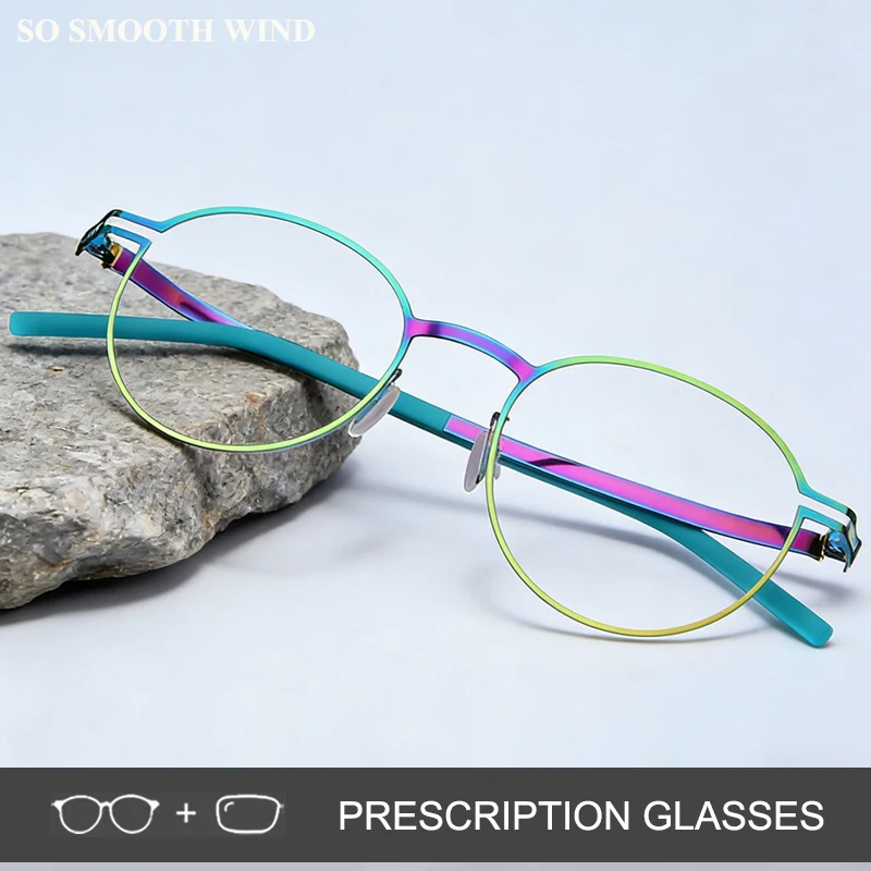Designer Brand Blue Round Glasses Frame Ultralight No Screw Prescription Spectacles Men Women Colour Optical Eyeglasses Eyewear