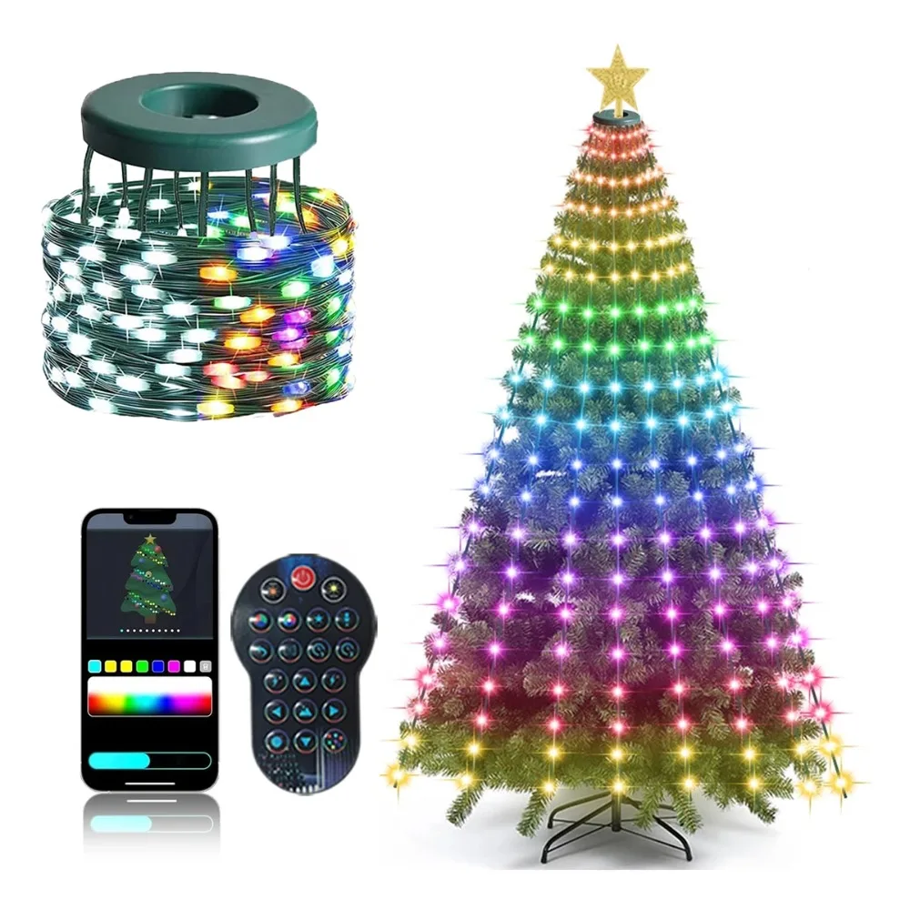 400 المصابيح الذكية أضواء شجرة عيد الميلاد مع ستار توبر RGB LED أضواء الجنية App عن بعد لتقوم بها بنفسك نمط اللون لتزيين شجرة عيد الميلاد