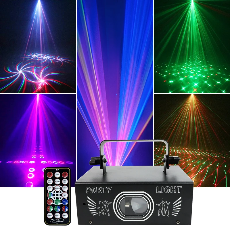 HCWE RGB Laser Stage Light DMX Auto Sound Mode Plug In Powered Graphic Lamp For KTV Pub Home Indoor Party