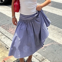 Gingham Midi Skirt Vintage Outfit 90s Chic Ruffles Hem Coquette A-line Skirts Tie-Up Low Waist Tiered Loose Skirt Y2k Streetwear
