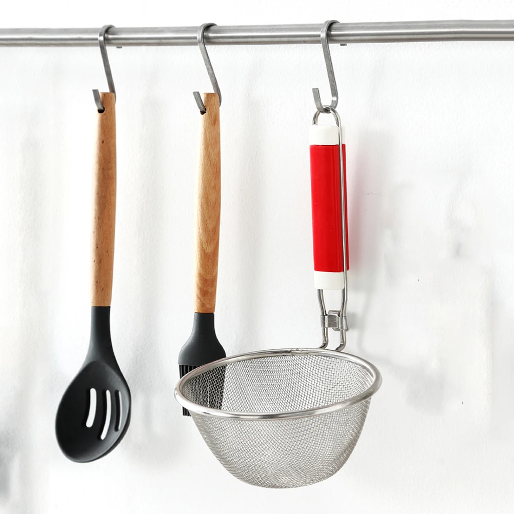 

1pc Stainless Steel Strainer Basket Red Handle 14Cm Heavy Duty Food Skimmer Kitchen Sieve Wire Mesh Deep Design Long Handle