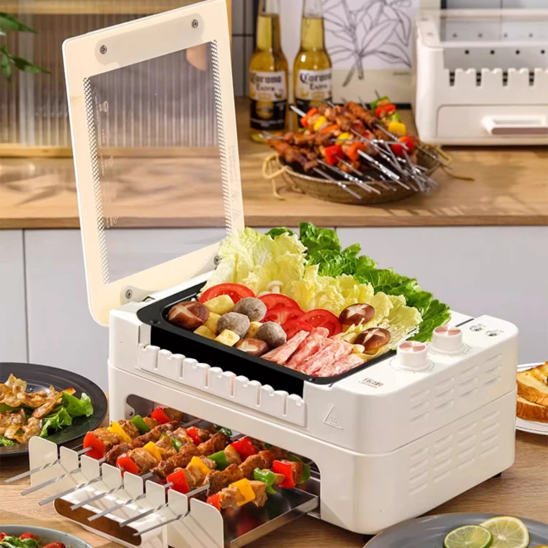 

Электрический гриль Шабу Шабу Барбекю Многофункциональный интегрированный горшок Бытовой вращающийся гриль Шампуры Гриль бездымный