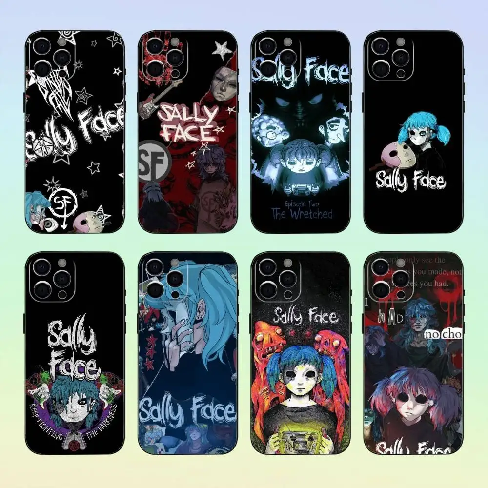 حافظة هاتف صغيرة مضادة للصدمات كارتونية S-Sally Face SF لهاتف iPhone17,16,15,14,13,12,11 Plus، Pro Max غطاء أسود ناعم