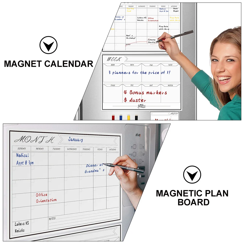1 set Magnetic Message Board For Refrigerator Reusable Pet Whiteboard Planner Calendar Monthly Schedule Board Notepad For Home