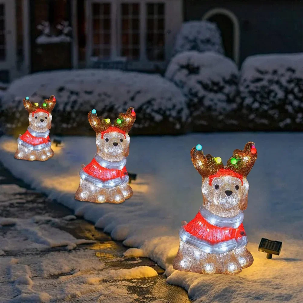 Vánoce pes cifra ornamenty vodotěsný LED zima pes ozdoba pro domácí outdoorové sad backyard pathway vánoce dekorace