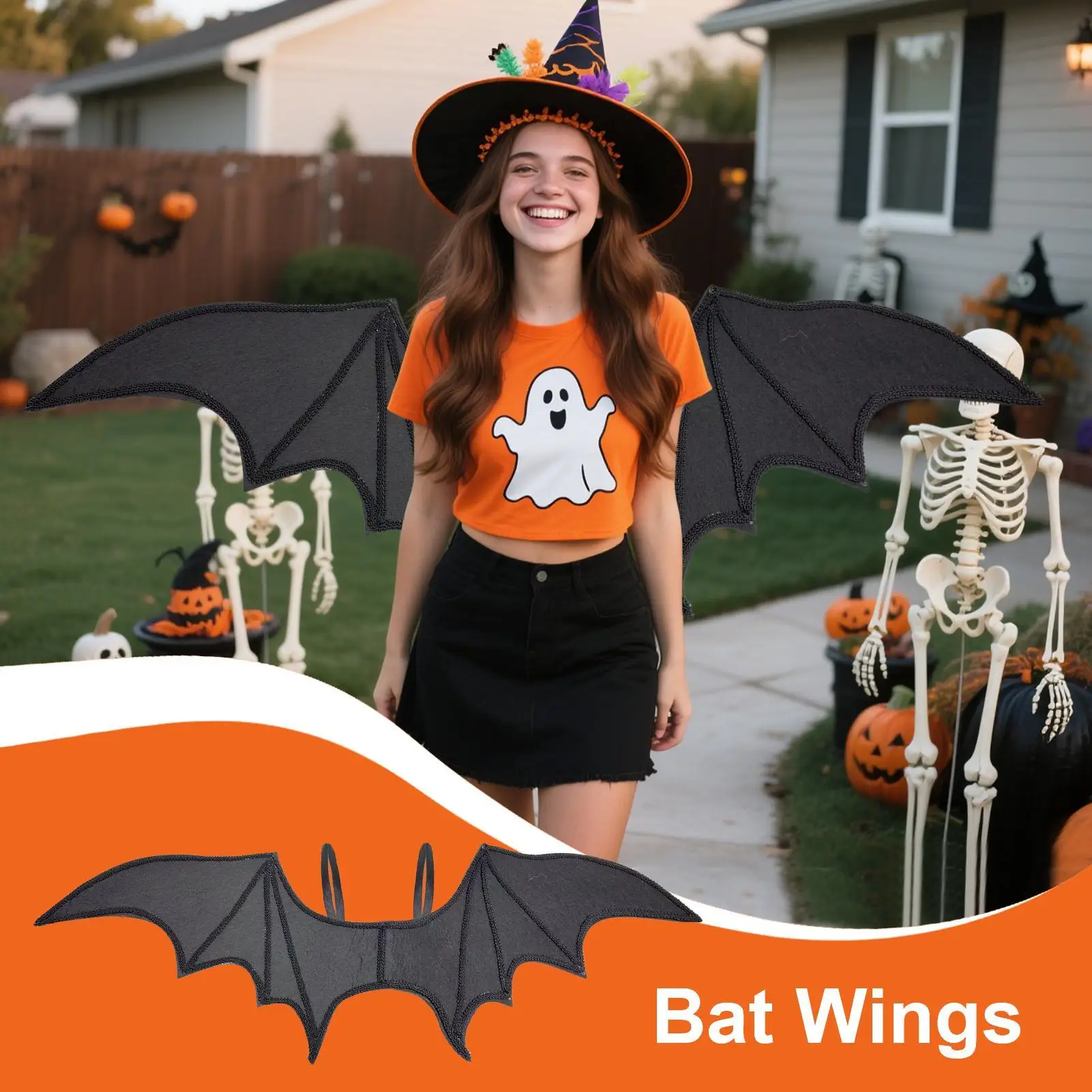 Black Bat Wings Cosplay Halloween Holiday Dress Up Prop with Elastic Straps Halloween Bat Wings for Holiday Party Cosplay Masque