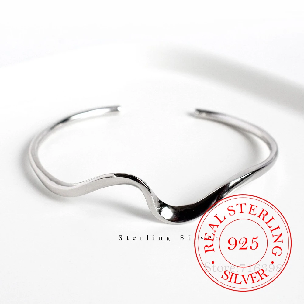 

925 Sterling Silver Jewelry Simple Wave Mobius Bangle Cuff Bracelet for Women Wedding Party Jewelry For Girls Friends Gift