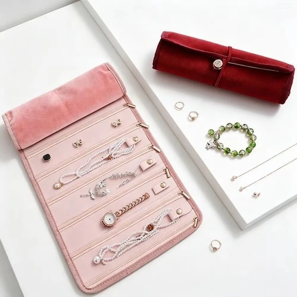 Portable Rolled Jewelry Storage Bag Multi Layer Large Capacity Earrings Necklace Storage Bag Rollable Anti-lost