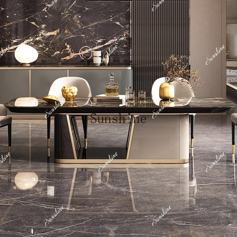 Light luxury ultra-microcrystalline stone large flat-floor villa household with storage dining table modern high-end sense