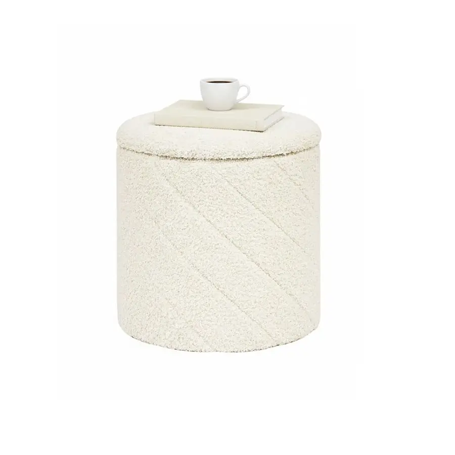 

FSOBEIIALEO Оттоманка с местом для хранения, круглая оттоманка-пуф из ткани букле с подносом, подставка для ног для комнаты в общежитии, гостиной, белая, 12.9