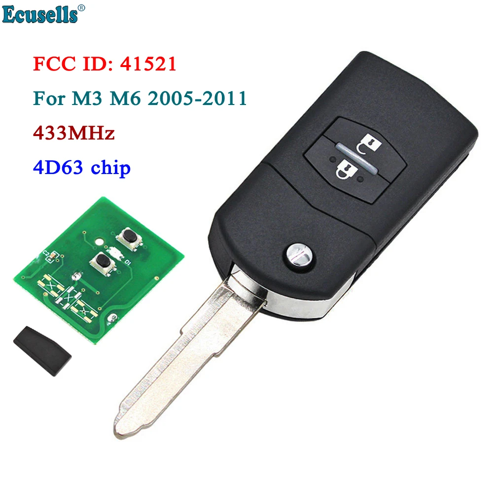 Ecusells High Quality 2 Buttons Flip Remote Key Fob 315MHZ with 4D63 Chip for Mazda 3 6 M3 M6 2006-2011