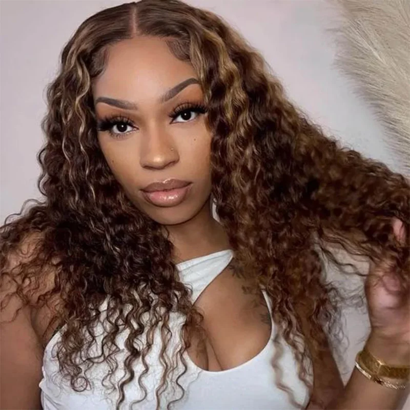 13x6 deep wave curly hd lace frontal human hair wig for women Brazilian glueless highlight colored cheap wigs on sale clearance