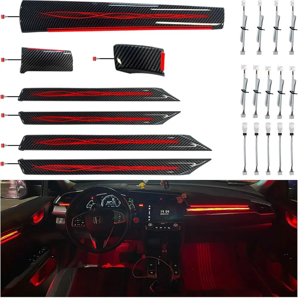 

Комплект для атмосферной подсветки салона (на заказ или для Honda Civic 10-го поколения) - 256-цветные светодиодные лампы для автомобиля с отделкой из углеродного волокна, управление через приложение, подключение Plug-and-Play.