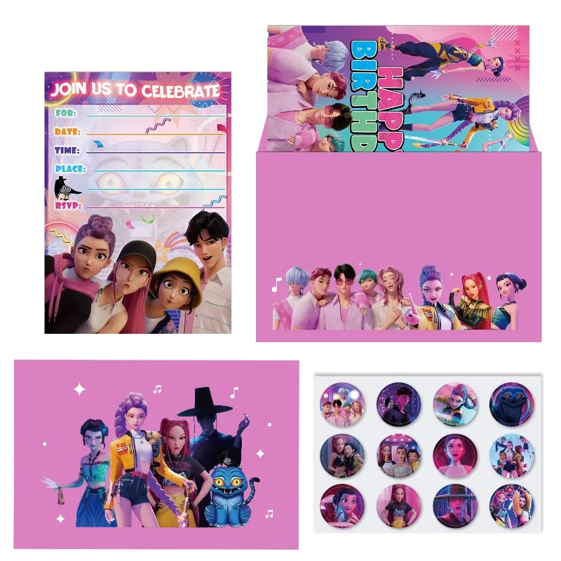 

12 шт., KPop, охотники на демонов, пригласительная открытка на вечеринку, аниме, мини-поздравительная открытка, одна страница для мальчиков и девочек, товары для дня рождения, свадьбы