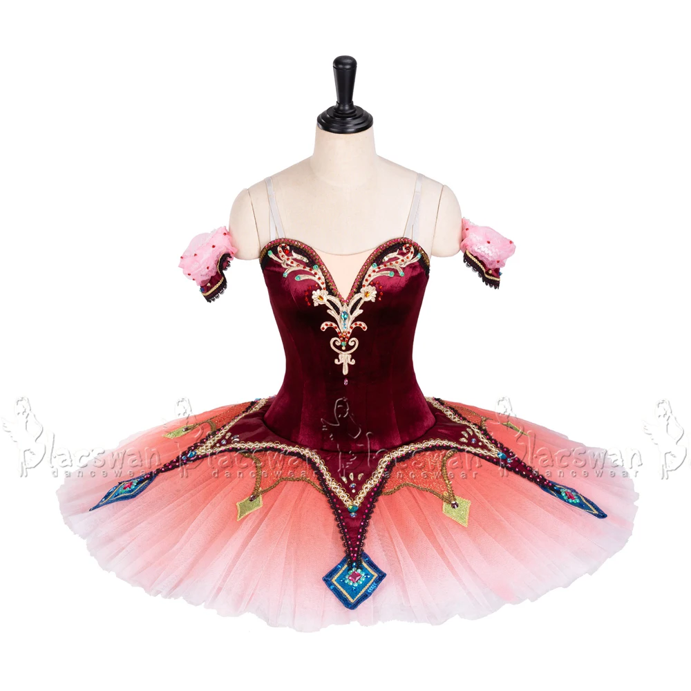 

Ombre Burgundy Velvet Bodice with Adjustable Hooks Kitri Variation Ballerina Ballet Costumes Professional BE026