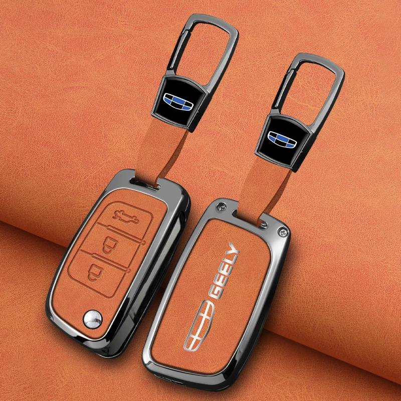 For Geely EC7 EC8 GC6 GX3 EC715 EC718 Emgrand7 EU7 EC7-RV EC718-RV Key Case Zinc Alloy Leather Car Remote Key Fob