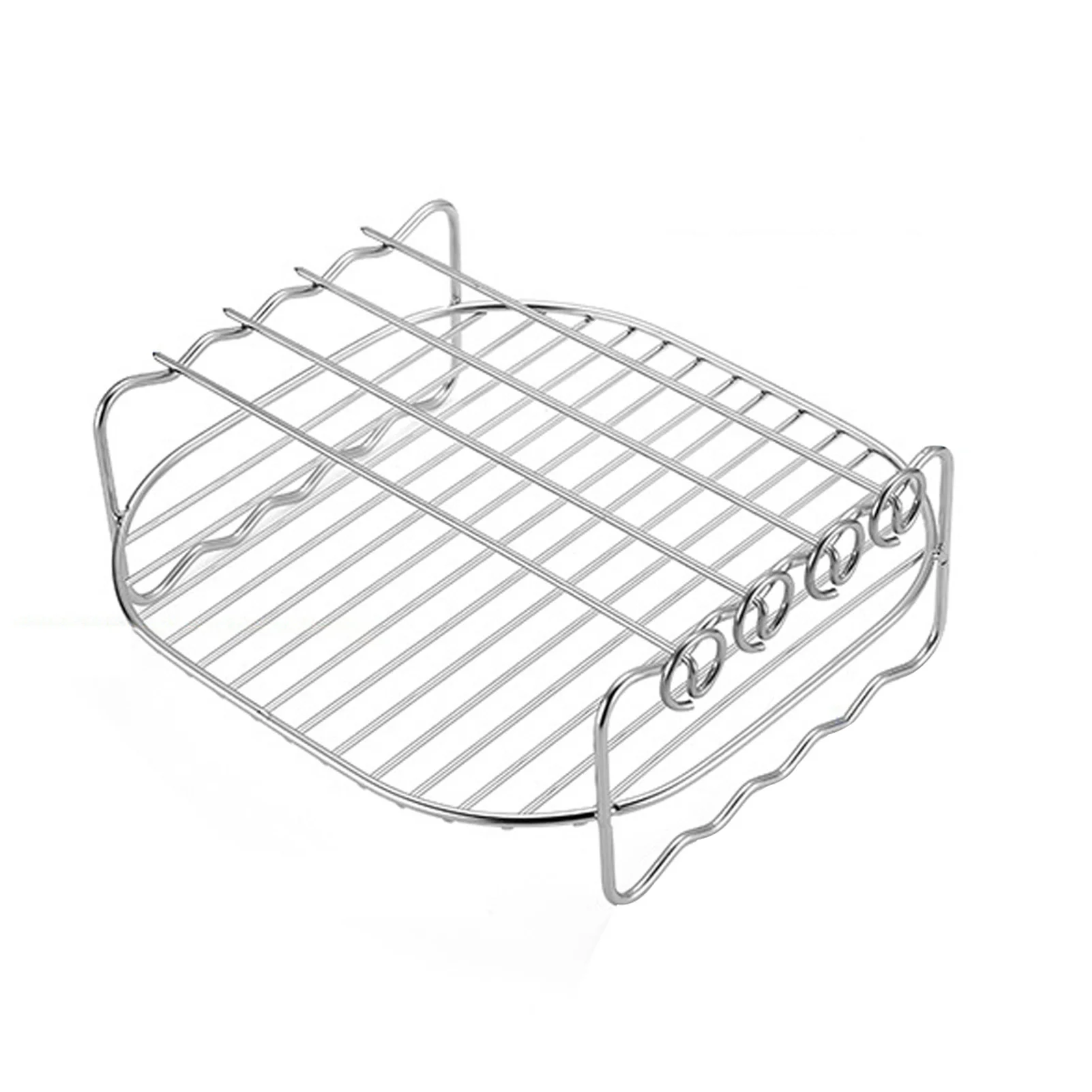 Stainless Steel Airfryers Double Layer Rack Versatile Round Roasting Rack Grill Rack With Skewers Baking Tray AirFryers Holder