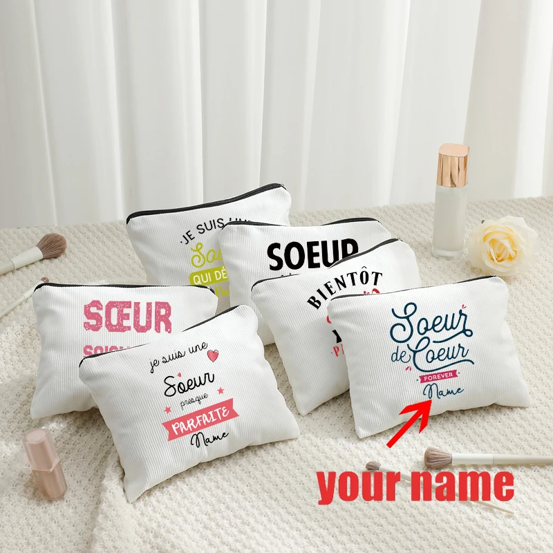 

SQEUR SOIGNANTE Customized Name Makeup Bag Travel Storage Zipper Pouch Corduroy Clutch Office Supplies Pencil Case Wallet Gifts