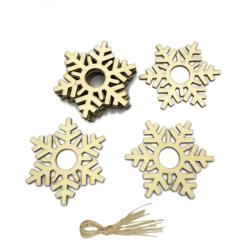 DIY10pcs Christmas Unfinished Wooden Snowflake Ornaments Snowflake Hanging Cutouts Blank Wood Slices for Xmas Tree Decorations