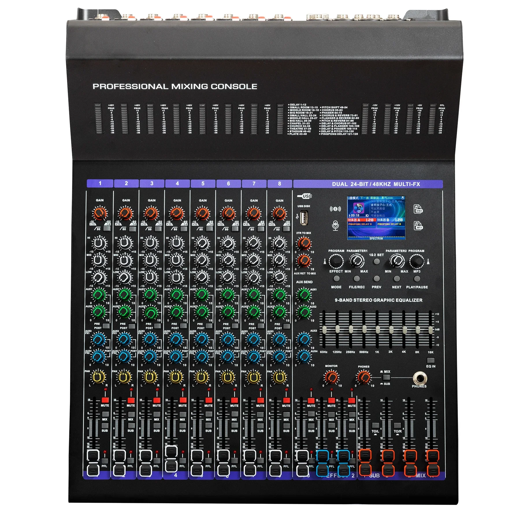 

NX802 двойной 24-битный мульти-fx микшерный пульт 8-канальный микшерный пульт аудио 128ds + TFT-экран 9-диапазонный стерео графический эквалайзер