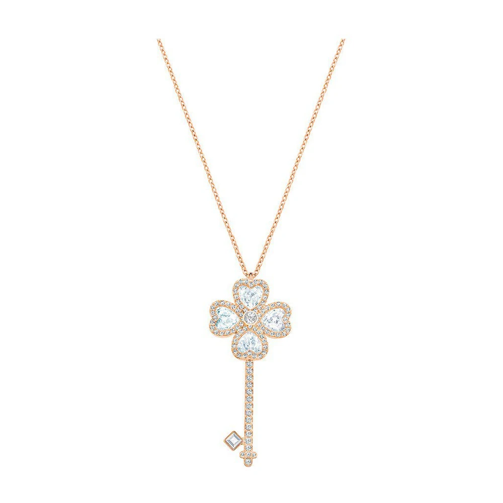 

Rose Gold-Tone Clover Key Pave Crystal Pendant Necklace