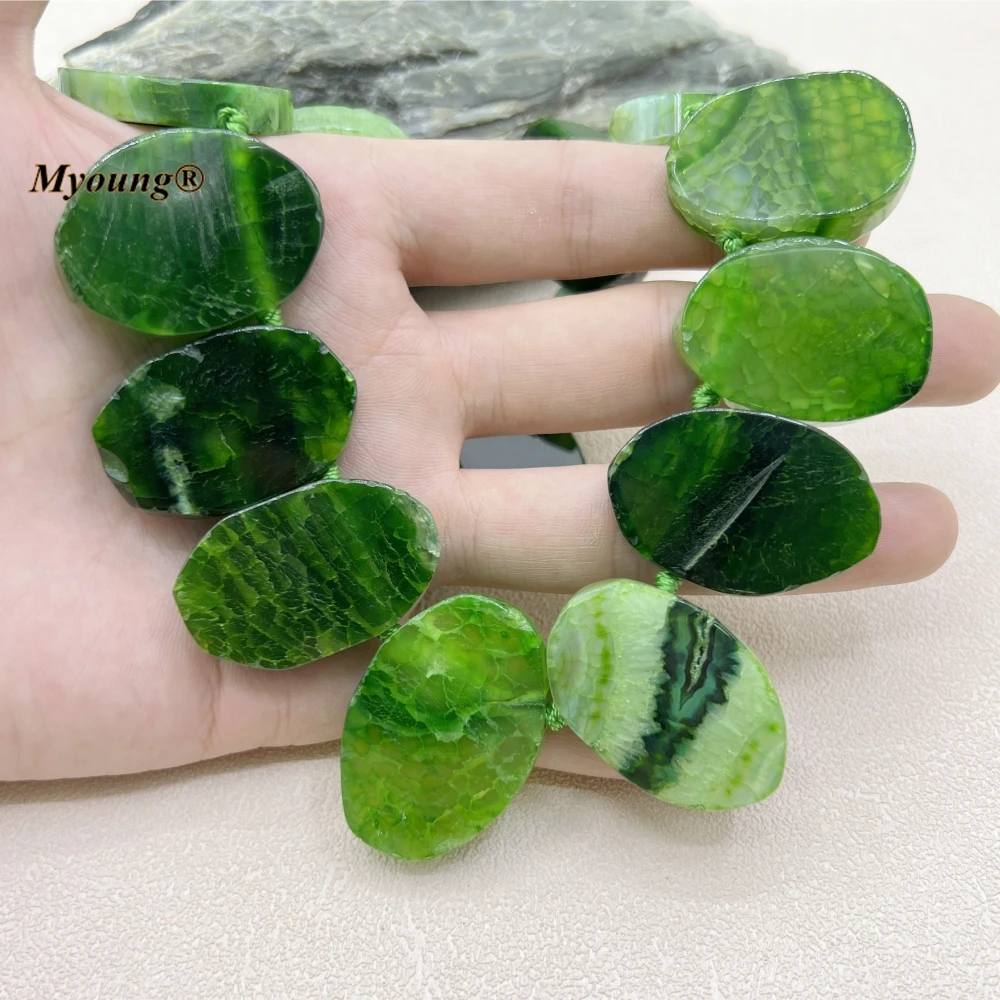 

Egg Shape Grass Green Agates Stone Slice Pendant Beads For DIY Jewelry Making MY230557