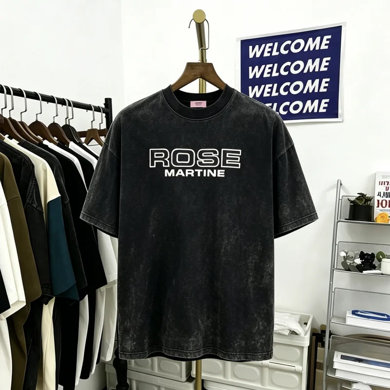 

Martine Rose American High Street Worn Washed Short Sleeve Letter Print Loose T-Shirt Unisex Trendy Cotton round Neck Top