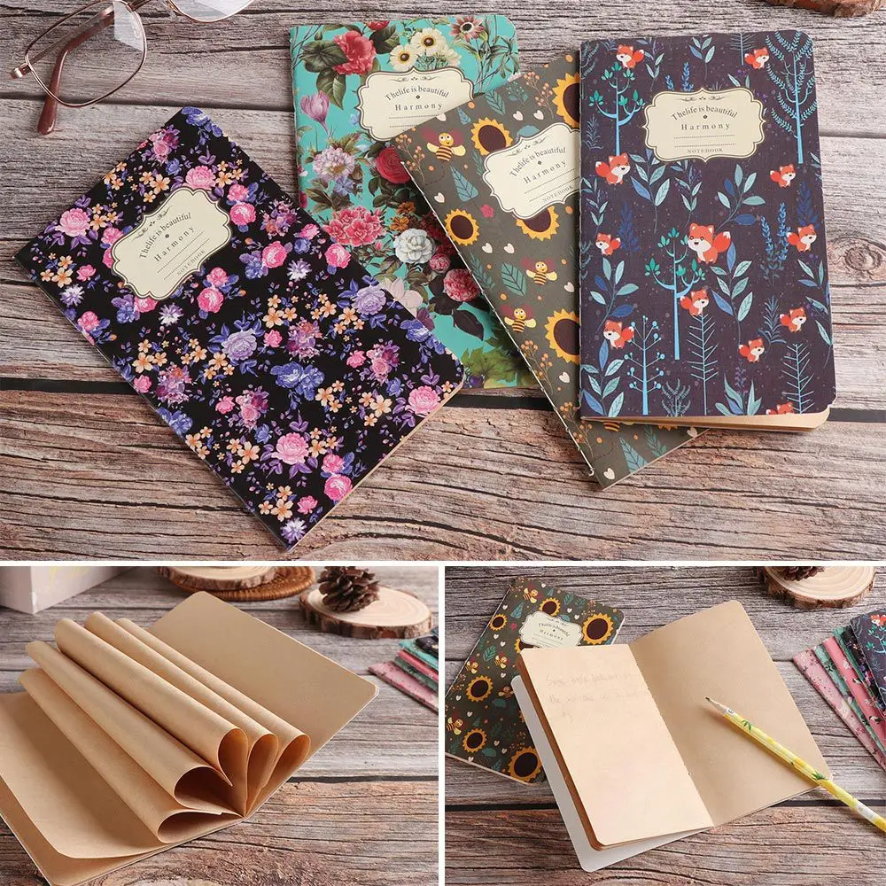 1PC Office Supplies Hand-painted Sketchbook Diarybook Kraft Paper Notebook 48K Workbooks Notepad Color Notebooks