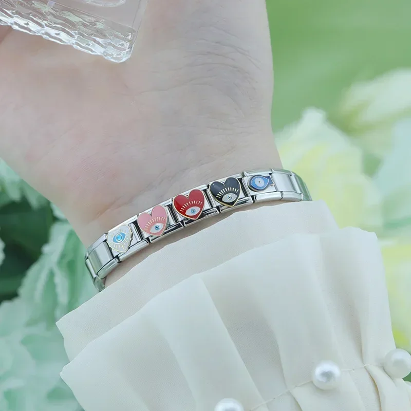 Hapiship 2024 Fashion Popular Romantic Heart Round Eye Charm Italian Links Fit 9mm Bracelet Making DIY Women Jewelry DJ1105-A image 2
