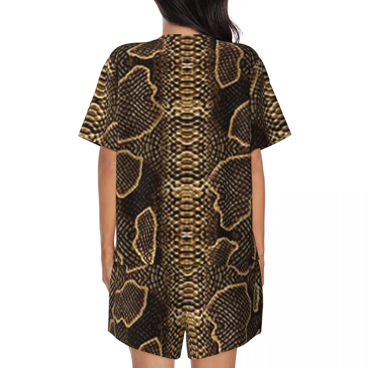 Snake Pattern Round Neck Short Sleeves Nightdress for Sleeping Sleepshirts Women Soft Pajama Set Short Pants