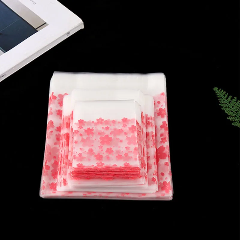 100Pcs Square Self Sealing Bag Pink Cherry Blossoms Self-Adhesive Gift Bags For Wedding Party Gift Candy Cookie Package Bags